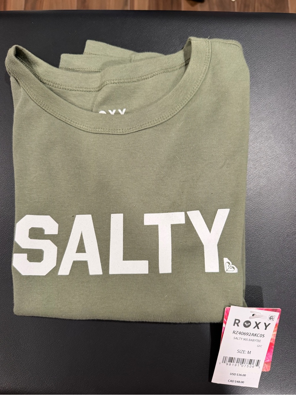 Roxy Olive Green 'SALTY' Graphic Tee